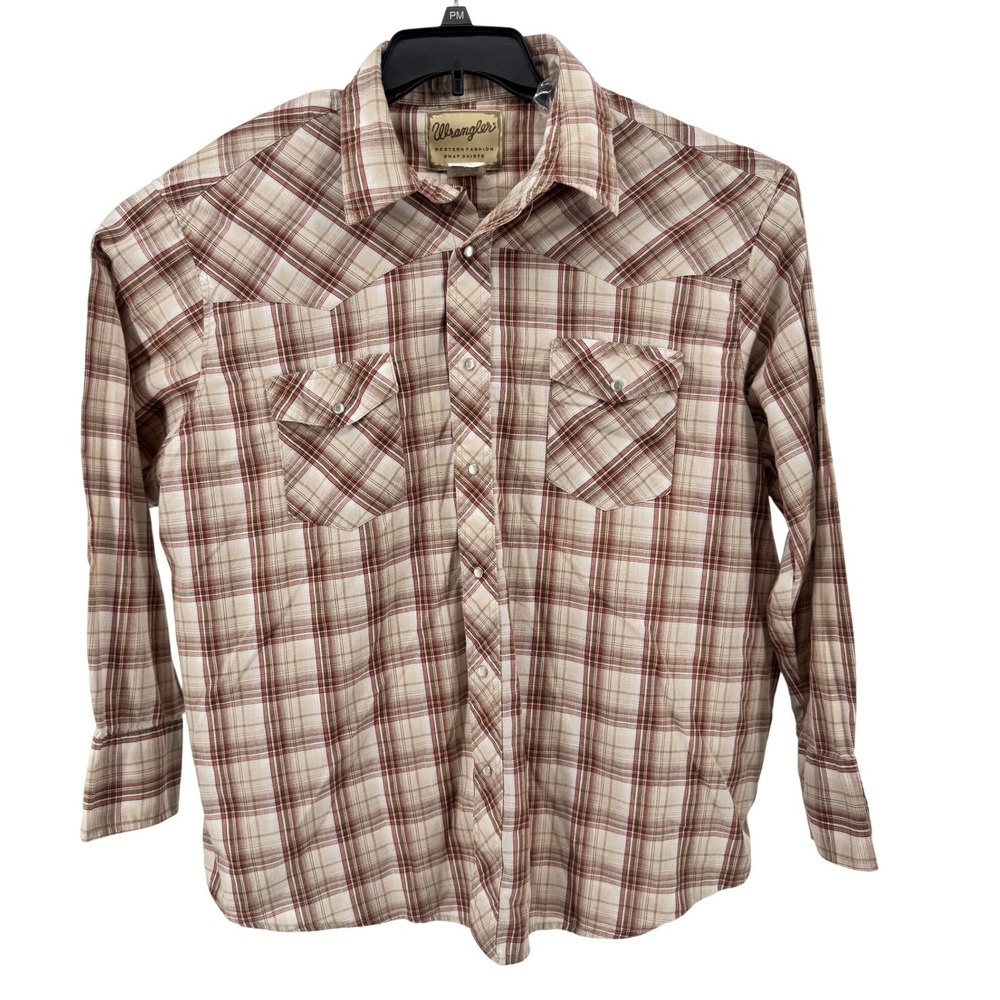 Wrangler Western Pearl Snap Shirt Mens 2XL Brown Plaid Snap Long Sleeve Cowboy